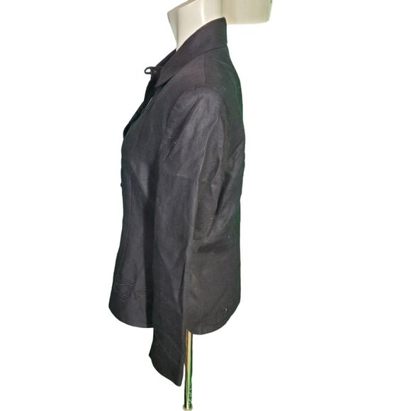 Lord & Taylor Vintage Navy Linen Embroidered Jacket Blazer Pearl Buttons sz 6P - Picture 4 of 7